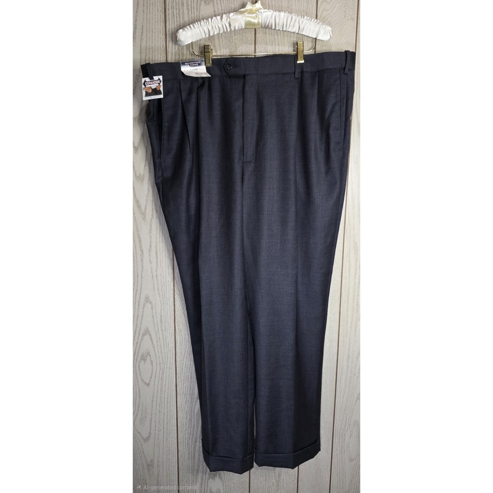 NWOT Roundtree & Yorke Men's Pleated Dress Pants 42x30 Gray Expander READ HOLES